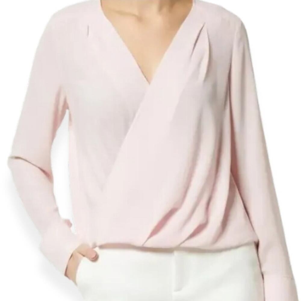 Halogen Faux Wrap Blouse Long Sleeves Button Cuffs Light Pink Women's Medium NWT